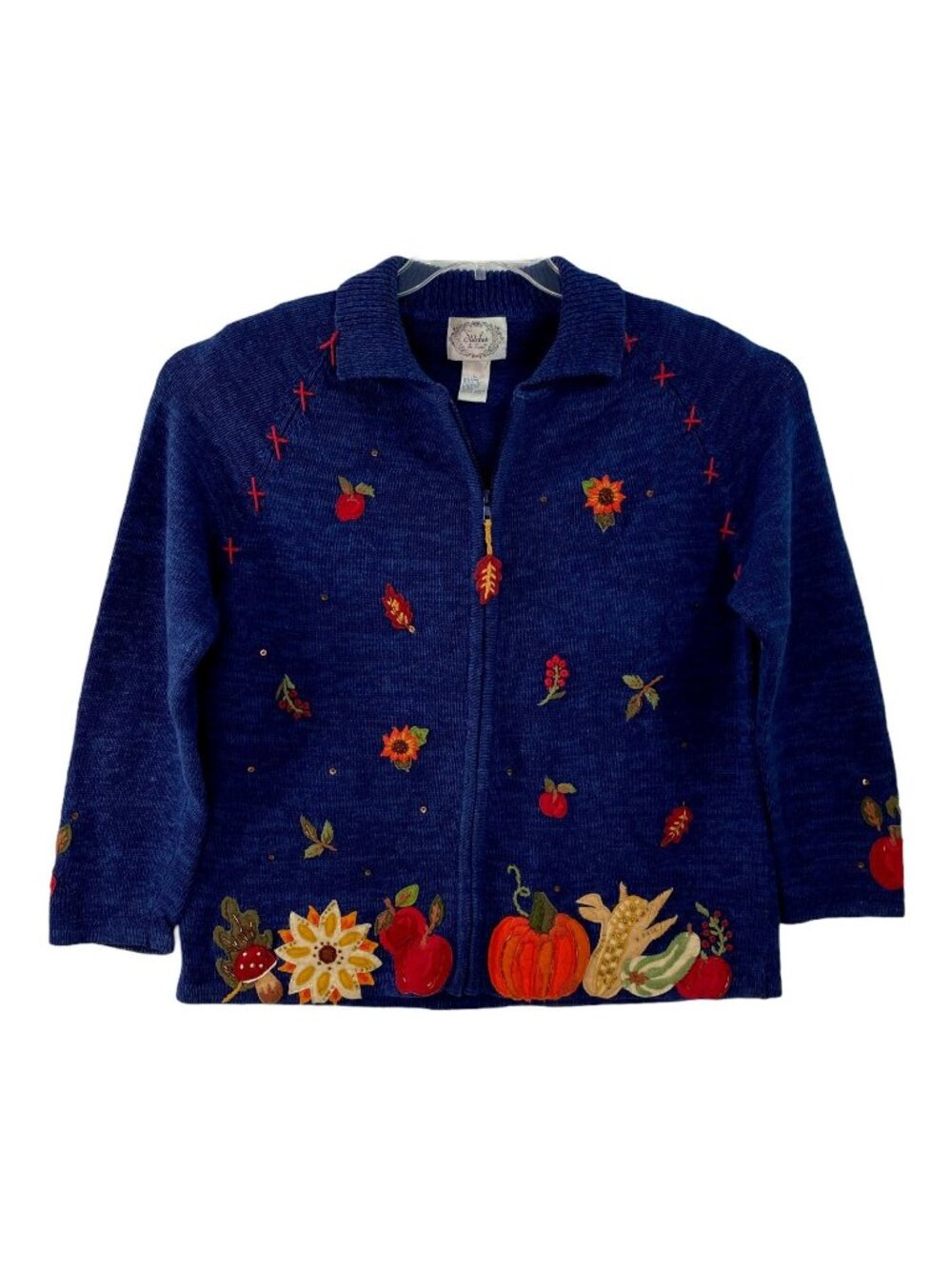 Stitches In Time Grandma Core Womens Cardigan Sweater L Autumn Fall Navy Blue